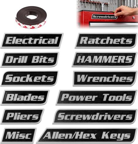 12 Pack Magnetic Tool Box Labels Set, 3D-Printed Reusable Tags,General Tool Box Organize Accessories for Steel Toolboxes, Carts, Drawers, and Cabinets in Saudi Arabia