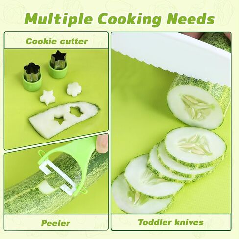 7 Pcs Montessori Kids Knife Set for Real Cooking, BPA Free Kitchen Cooking Tools Toys for 3-12 Year Old Boys Girls, Toddlers Knife Set with Peeler, Cutting Board and Cookie Cutter for Kids Gift in Kuwait