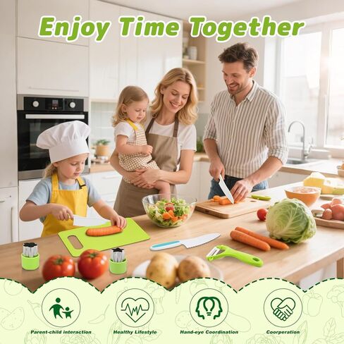 7 Pcs Montessori Kids Knife Set for Real Cooking, BPA Free Kitchen Cooking Tools Toys for 3-12 Year Old Boys Girls, Toddlers Knife Set with Peeler, Cutting Board and Cookie Cutter for Kids Gift in Kuwait