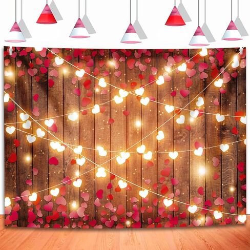BINQOO 7x5ft خلفية أرضية خشبية ريفية لعيد الحب بريق الإضاءة الحب القلب الخشبي خلفية الجدار زوجين الزفاف الذكرى السنوية ديكور الحفلات in Kuwait