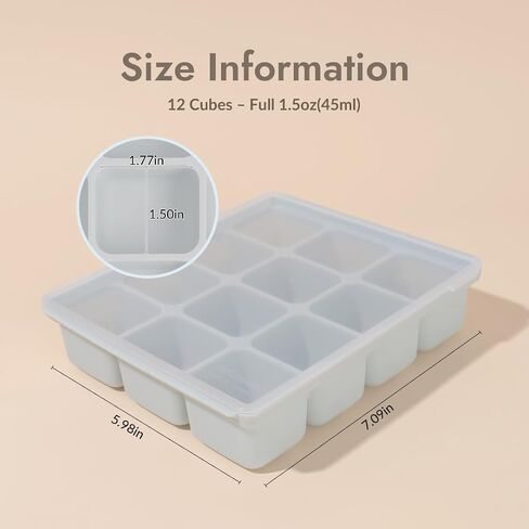 Silicone Freezer Tray, Baby Food Storage Cubes with Clip-On Lid, Freeze Baby Food, Soups, Purees, Ice, Easy and Safe Design, Made in Korea (12, Celadon Green) in Saudi Arabia