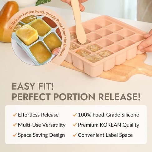 Silicone Freezer Tray, Baby Food Storage Cubes with Clip-On Lid, Freeze Baby Food, Soups, Purees, Ice, Easy and Safe Design, Made in Korea (12, Celadon Green) in Saudi Arabia