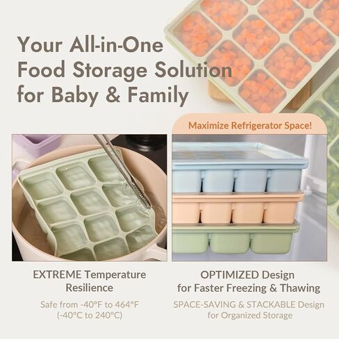 Silicone Freezer Tray, Baby Food Storage Cubes with Clip-On Lid, Freeze Baby Food, Soups, Purees, Ice, Easy and Safe Design, Made in Korea (12, Celadon Green) in Saudi Arabia