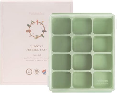 Silicone Freezer Tray, Baby Food Storage Cubes with Clip-On Lid, Freeze Baby Food, Soups, Purees, Ice, Easy and Safe Design, Made in Korea (12, Celadon Green) in Saudi Arabia