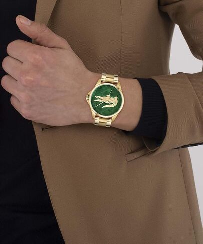 Lacoste Le Croc Men's Quartz Stainless Steel and Link Bracelet Watch, Color: Gold Plated (Model: 2011133) in Kuwait