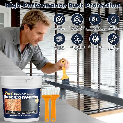 محول الصدأ 2 في 1 وبطانة معدنية - طلاء أسود مانع للصدأ بوزن 35 أونصة لحماية المعادن، طلاء مضاد للصدأ طويل الأمد للسيارات، السياج الحديدي، باب المرآب، الأثاث الخارجي in Kuwait