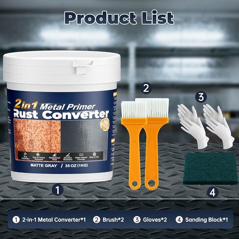 محول الصدأ 2 في 1 وبطانة معدنية - طلاء أسود مانع للصدأ بوزن 35 أونصة لحماية المعادن، طلاء مضاد للصدأ طويل الأمد للسيارات، السياج الحديدي، باب المرآب، الأثاث الخارجي in Kuwait