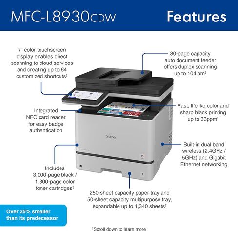 Brother MFC-L8930CDW Business Color Laser All-in-One Printer with Duplex Print, Scan, Copy, Low-Cost Printing, and Advanced Security Features in Saudi Arabia
