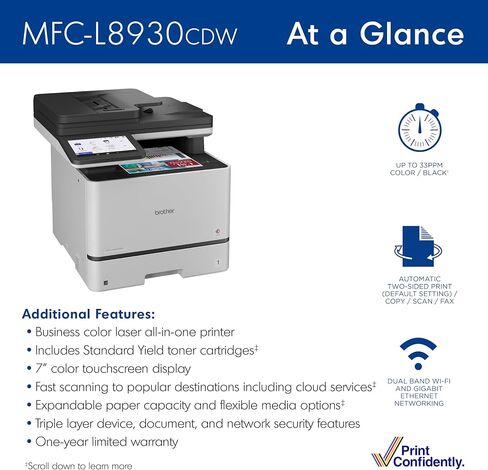 Brother MFC-L8930CDW Business Color Laser All-in-One Printer with Duplex Print, Scan, Copy, Low-Cost Printing, and Advanced Security Features in Saudi Arabia
