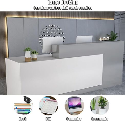 Reception Counter Desk, Front Counter Desk with Lockable Drawers, Modern Retail Counter, Wooden Computer Desk Reception Table, for Checkout Office/Beauty Salon/Lobby C-Right in Saudi Arabia