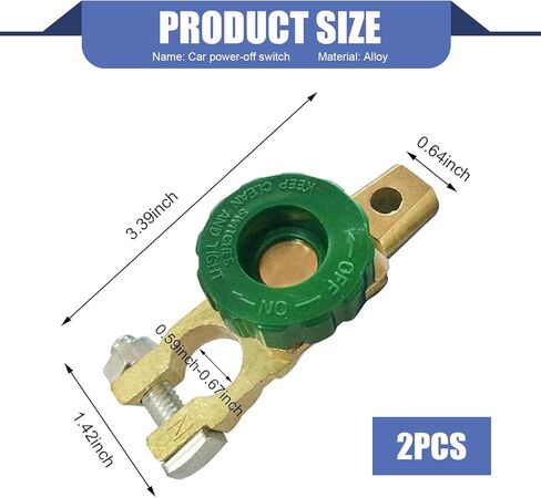 قطعتان من مفاتيح فصل طاقة السيارة، مفتاح طرفي سريع الفصل لحماية كابل الطاقة، حماية من القطع النحاسي شديد التحمل ضد الصدأ، عالمي لمعظم شاحنات السيارات (أخضر) in Kuwait