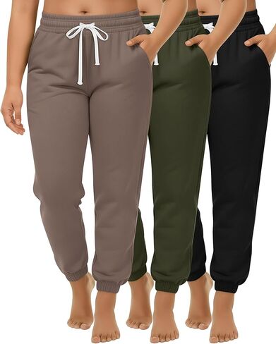 عبوة من 3 سراويل رياضية نسائية بمقاس كبير من Joggers Lounge بخصر مطاطي ورباط مع جيوب in Saudi Arabia