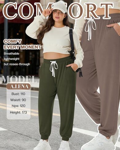 عبوة من 3 سراويل رياضية نسائية بمقاس كبير من Joggers Lounge بخصر مطاطي ورباط مع جيوب in Saudi Arabia