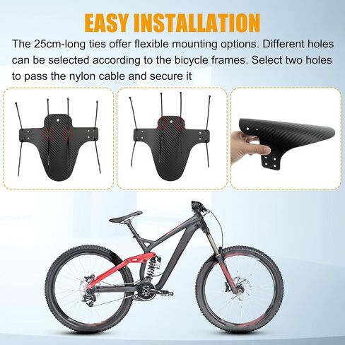 قطعتان من أجنحة واقي الطين للدراجات الجبلية MTB، واقيات الطين الأمامية والخلفية العالمية للدراجات مع 12 ربطة، واقيات شوكة قابلة للتعديل، مناسبة لمحور عجلة MTB الصغير ودراجات فرامل القرص، نمط ألياف الكربون in Saudi Arabia