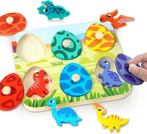 تخزين الألغاز الخشبية على شكل ديناصور للأطفال الصغار بعمر 1 عامين، لعبة مونتيسوري للصبي 1-3 ألوان مطابقة لغز ربط البيض للأطفال الصغار الذين تتراوح أعمارهم بين 2-4 أنشطة تعليمية وهدايا عيد ميلاد محرك جيد in Kuwait
