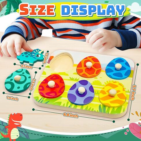 تخزين الألغاز الخشبية على شكل ديناصور للأطفال الصغار بعمر 1 عامين، لعبة مونتيسوري للصبي 1-3 ألوان مطابقة لغز ربط البيض للأطفال الصغار الذين تتراوح أعمارهم بين 2-4 أنشطة تعليمية وهدايا عيد ميلاد محرك جيد in Kuwait