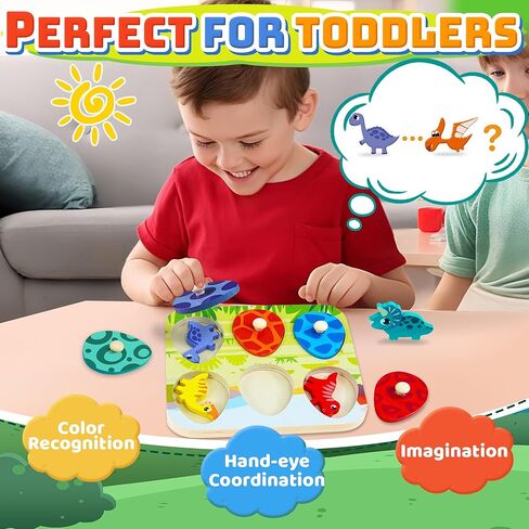 تخزين الألغاز الخشبية على شكل ديناصور للأطفال الصغار بعمر 1 عامين، لعبة مونتيسوري للصبي 1-3 ألوان مطابقة لغز ربط البيض للأطفال الصغار الذين تتراوح أعمارهم بين 2-4 أنشطة تعليمية وهدايا عيد ميلاد محرك جيد in Kuwait