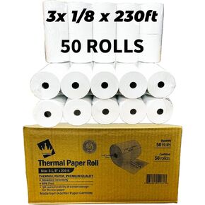 [Made In Germany] 3 1/8 x 230 Premium Thermal Paper Receipt Rolls, [29.5 Pounds], 50 Rolls, Fits All POS Cash Registers,BPA Free,FSC - KralImports in Saudi Arabia