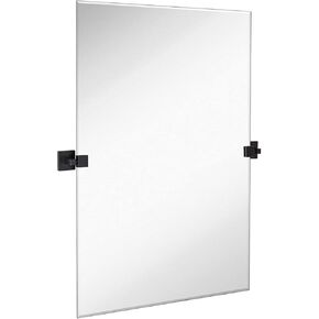 Hamilton Hills 24x36 inch Pivot Wall Mirror Including Matte Black Squared Wall Brackets | Frameless Bathroom Mirror | Rectangular Adjustable & Tilting Vanity | Modern Farmhouse Wall-Mounted Mirrors in Saudi Arabia