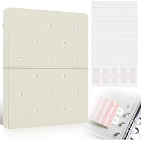 غطاء حلقة A5 قابل لإعادة الملء مكون من 6 حلقات لصنع دفاتر الملاحظات الخاصة بمجلة الميزانية مع 300 قطعة من ملصق محول ورقة المجلد، غطاء أوراق فضفاض مع حلقة قطرها الداخلي 25 مم (بيج أملس) in Kuwait