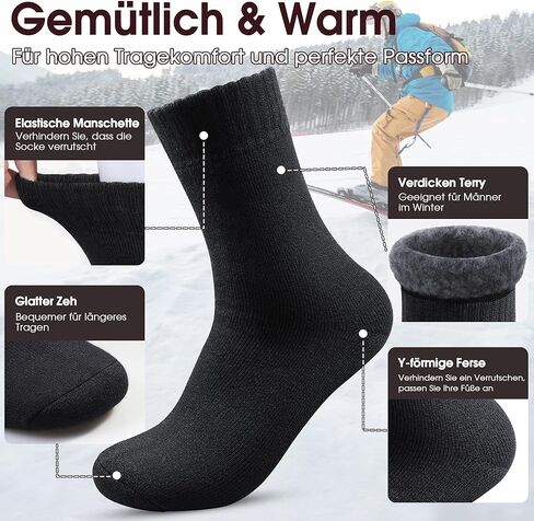 جوارب حرارية للرجال من 6 إلى 13 سنة، جوارب دافئة للشتاء السميك والخارجي للرجال، جوارب كلاسيكية ناعمة ودافئة للمشي لمسافات طويلة، 3 أزواج in Kuwait