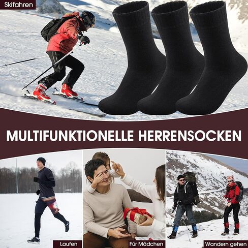 جوارب حرارية للرجال من 6 إلى 13 سنة، جوارب دافئة للشتاء السميك والخارجي للرجال، جوارب كلاسيكية ناعمة ودافئة للمشي لمسافات طويلة، 3 أزواج in Kuwait