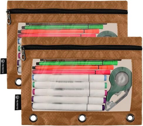 Binder Pouches,Saddle Brown Pencil Pouch for 3 Ring Binder 2 Pack Clear Pencil Bag with Zipper for Office School Supplies in Saudi Arabia