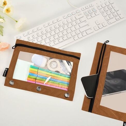 Binder Pouches,Saddle Brown Pencil Pouch for 3 Ring Binder 2 Pack Clear Pencil Bag with Zipper for Office School Supplies in Saudi Arabia