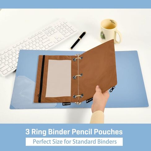 Binder Pouches,Saddle Brown Pencil Pouch for 3 Ring Binder 2 Pack Clear Pencil Bag with Zipper for Office School Supplies in Saudi Arabia