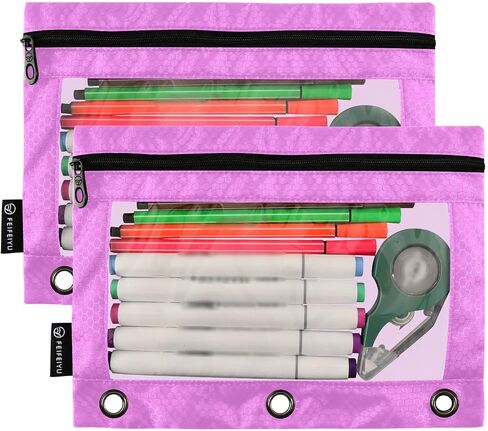 Binder Pouches,Saddle Brown Pencil Pouch for 3 Ring Binder 2 Pack Clear Pencil Bag with Zipper for Office School Supplies in Saudi Arabia