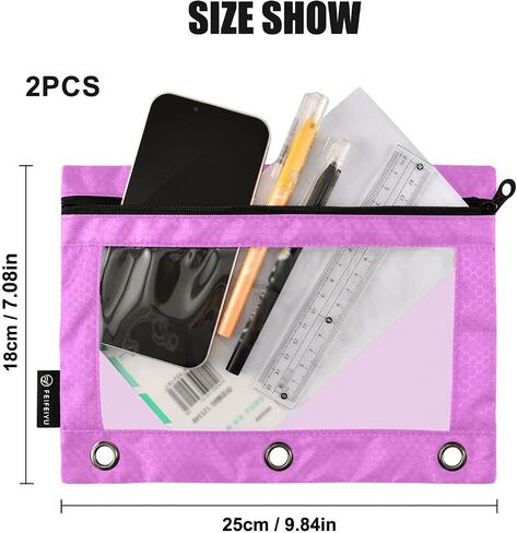 Binder Pouches,Saddle Brown Pencil Pouch for 3 Ring Binder 2 Pack Clear Pencil Bag with Zipper for Office School Supplies in Saudi Arabia