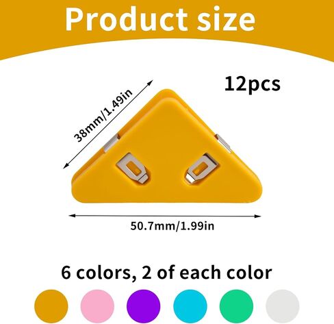 12 Pcs Triangular File Corner Clip, Plastic Corner Paper Clips, Triangular Binder Clips Set for Holding Documents Papers Home School Office Products(6 Colors) in Saudi Arabia
