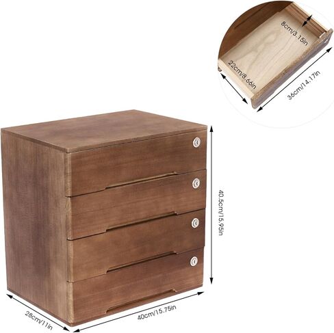 صندوق تخزين خشبي مكون من 4 أدراج ومنظم مكتب من 4 طبقات مع أدراج قابلة للقفل وخزانة ملفات مسطحة ومستلزمات مكتبية ومنظم ملفات وخزانة ملفات مكتبية مصنفة مقاس 15.75 × 11 × 15.94 بوصة (أبيض) in Kuwait