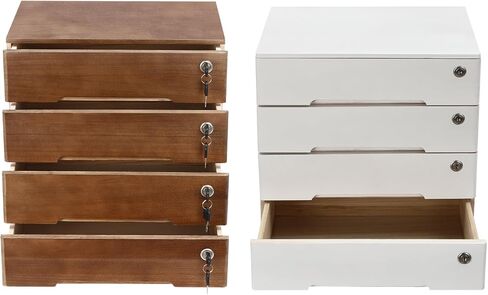 صندوق تخزين خشبي مكون من 4 أدراج ومنظم مكتب من 4 طبقات مع أدراج قابلة للقفل وخزانة ملفات مسطحة ومستلزمات مكتبية ومنظم ملفات وخزانة ملفات مكتبية مصنفة مقاس 15.75 × 11 × 15.94 بوصة (أبيض) in Kuwait