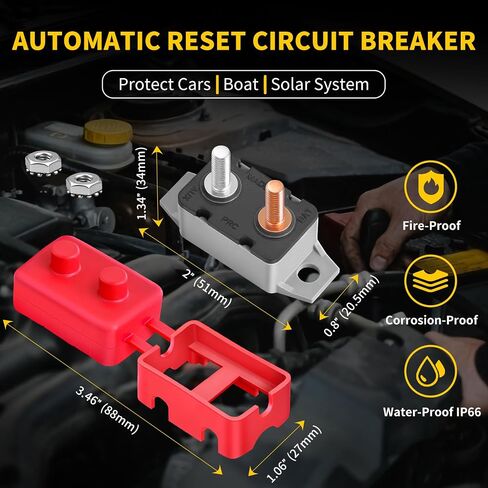 50Amp Automatic Reset Circuit Breaker 12V-24V DC for Automotive Marine Boat Car RV Trailer Solar System with Cover Stud Bolt, IP66 Waterproof (Pack of 6) in Saudi Arabia