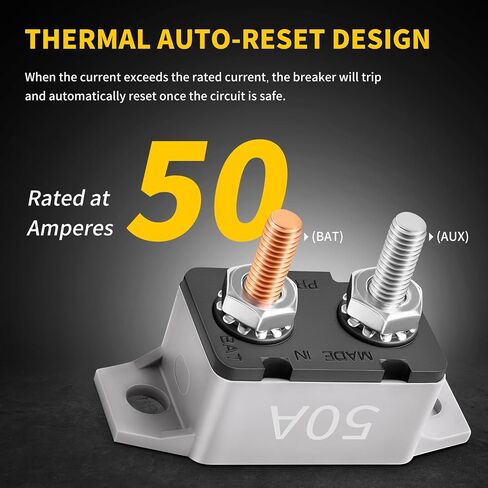 50Amp Automatic Reset Circuit Breaker 12V-24V DC for Automotive Marine Boat Car RV Trailer Solar System with Cover Stud Bolt, IP66 Waterproof (Pack of 6) in Saudi Arabia