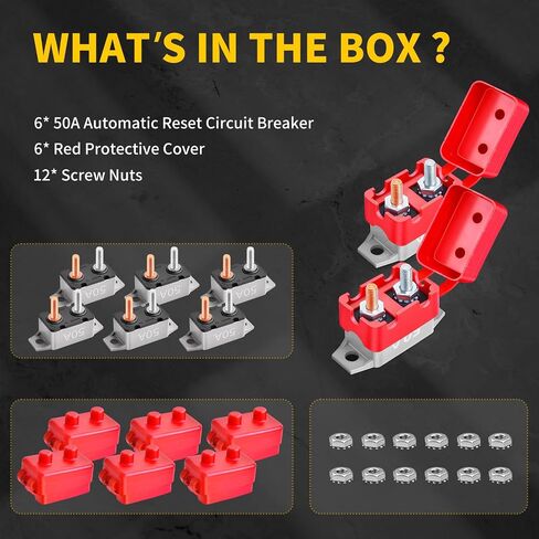 50Amp Automatic Reset Circuit Breaker 12V-24V DC for Automotive Marine Boat Car RV Trailer Solar System with Cover Stud Bolt, IP66 Waterproof (Pack of 6) in Saudi Arabia