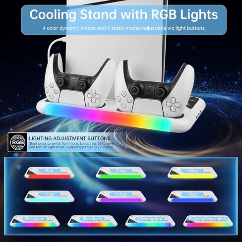 TECTINTER for PS5 Slim/PS5 Stand and Cooling Station,3-Level Cooling Station and 8 RGB LED with Charger for PS5&Edge Controller,PS5 Cooling station Design for PS5 Slim Disc&Digital /PS5 Disc & Digital in Saudi Arabia