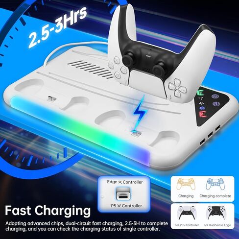 TECTINTER for PS5 Slim/PS5 Stand and Cooling Station,3-Level Cooling Station and 8 RGB LED with Charger for PS5&Edge Controller,PS5 Cooling station Design for PS5 Slim Disc&Digital /PS5 Disc & Digital in Saudi Arabia