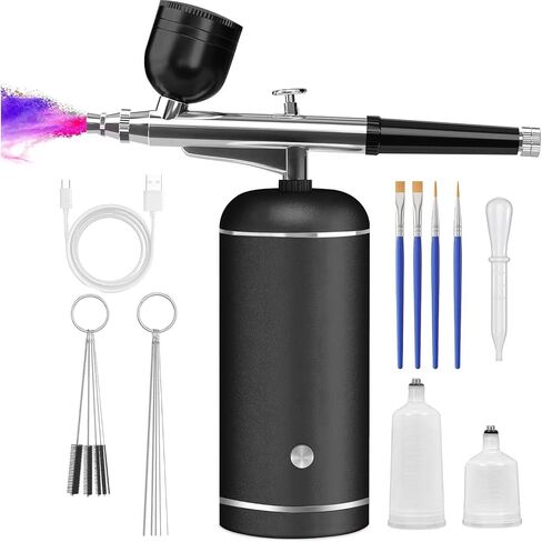 Airbrush Kit with Compressor - 48PSI High-Pressure, Non-Clogging Air Brush Set Cordless Rechargeable with 0.3mm Nozzle and Cleaning Brush for Nail Art, Makeup, Painting, and Cake Decorating in Saudi Arabia