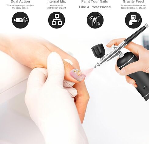 Airbrush Kit with Compressor - 48PSI High-Pressure, Non-Clogging Air Brush Set Cordless Rechargeable with 0.3mm Nozzle and Cleaning Brush for Nail Art, Makeup, Painting, and Cake Decorating in Saudi Arabia