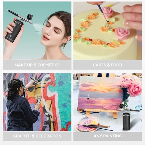 Airbrush Kit with Compressor - 48PSI High-Pressure, Non-Clogging Air Brush Set Cordless Rechargeable with 0.3mm Nozzle and Cleaning Brush for Nail Art, Makeup, Painting, and Cake Decorating in Saudi Arabia