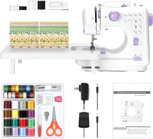 All-in-One Mini Sewing Machine for Beginners with Sewing Kit & 28-Piece Fabric Set(Pink/Green), Extension Table, 12 Built-in Stitches, 2-Speed with Foot Pedal, CRZFRI Portable for Home DIY in Saudi Arabia