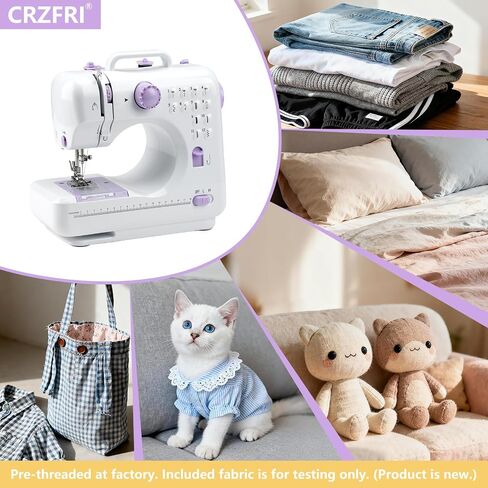 All-in-One Mini Sewing Machine for Beginners with Sewing Kit & 28-Piece Fabric Set(Pink/Green), Extension Table, 12 Built-in Stitches, 2-Speed with Foot Pedal, CRZFRI Portable for Home DIY in Saudi Arabia