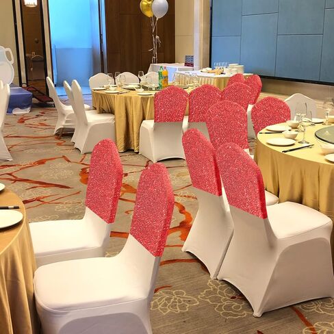 ANMINY 10 قطع أغطية خلفية للكراسي في جميع أنحاء أوشحة الكرسي الترتر أغطية انزلاقية قابلة للتمدد من الألياف اللدنة المزخرفة اللامعة اللامعة للولائم الرومانسية وحفلات الزفاف وديكور المنزل - ذهبي فاتح in Kuwait