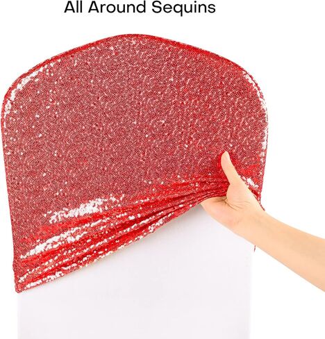 ANMINY 10 قطع أغطية خلفية للكراسي في جميع أنحاء أوشحة الكرسي الترتر أغطية انزلاقية قابلة للتمدد من الألياف اللدنة المزخرفة اللامعة اللامعة للولائم الرومانسية وحفلات الزفاف وديكور المنزل - ذهبي فاتح in Kuwait