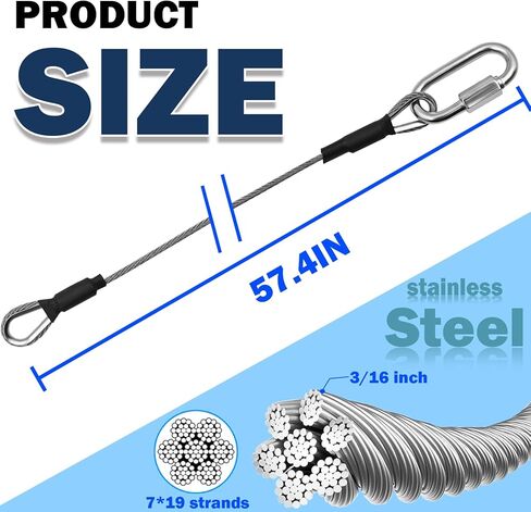 NAZOU 2Pcs 304 Stainless Steel Lift Cable Compatible with Gorilla Lift Parts Gorilla Lift Assist with 4Pcs Aluminum Alloy Rollers Trailer Lift Kit with EZ Spring Clips for Tailgate Ramp Assist in Kuwait