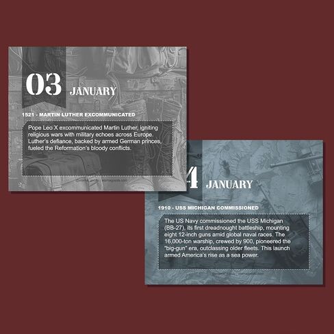 اليوم في تقويم التاريخ العسكري | تقويم تاريخ الحرب الأبدية لعشاق التاريخ العسكري، هذا اليوم في حقائق وإنجازات تاريخية مذهلة | صفحة هدايا History Buff، عبارة عن تقويم يومي يحتوي على معلومات تاريخية لكل يوم من أيام السنة in Kuwait