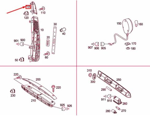 Rear Right Top Reflector for Mercedes Vito W639 2003-2010 - A6398201964, Red Plastic Replacement Part, Direct Fit, No Assembly in Kuwait