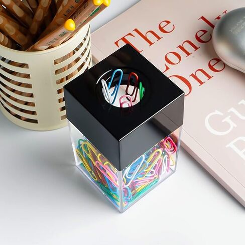 Paper Clip Holder, Paperclip Dispenser with Magnetic Lid, Paper Clips Organizer Container Storage for Desk, School, Office, 100 Clip Capacity, Black in Saudi Arabia